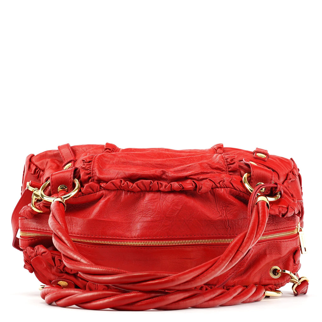 Red Leather Knot 2-Way Boston Bag