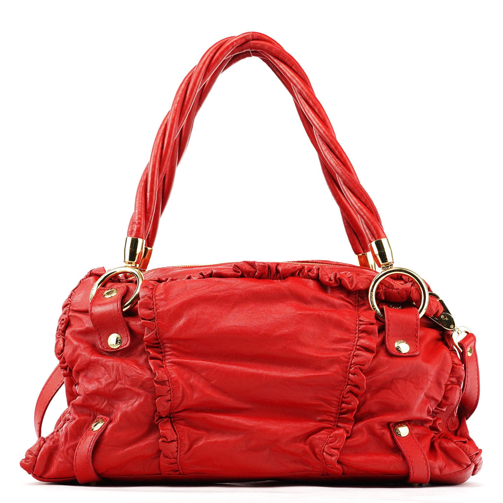 Red Leather Knot 2-Way Boston Bag