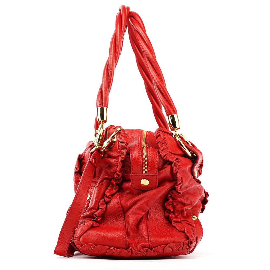 Red Leather Knot 2-Way Boston Bag