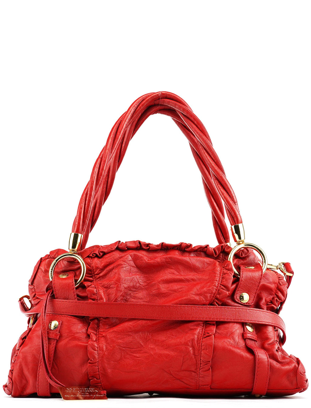 Red Leather Knot 2-Way Boston Bag