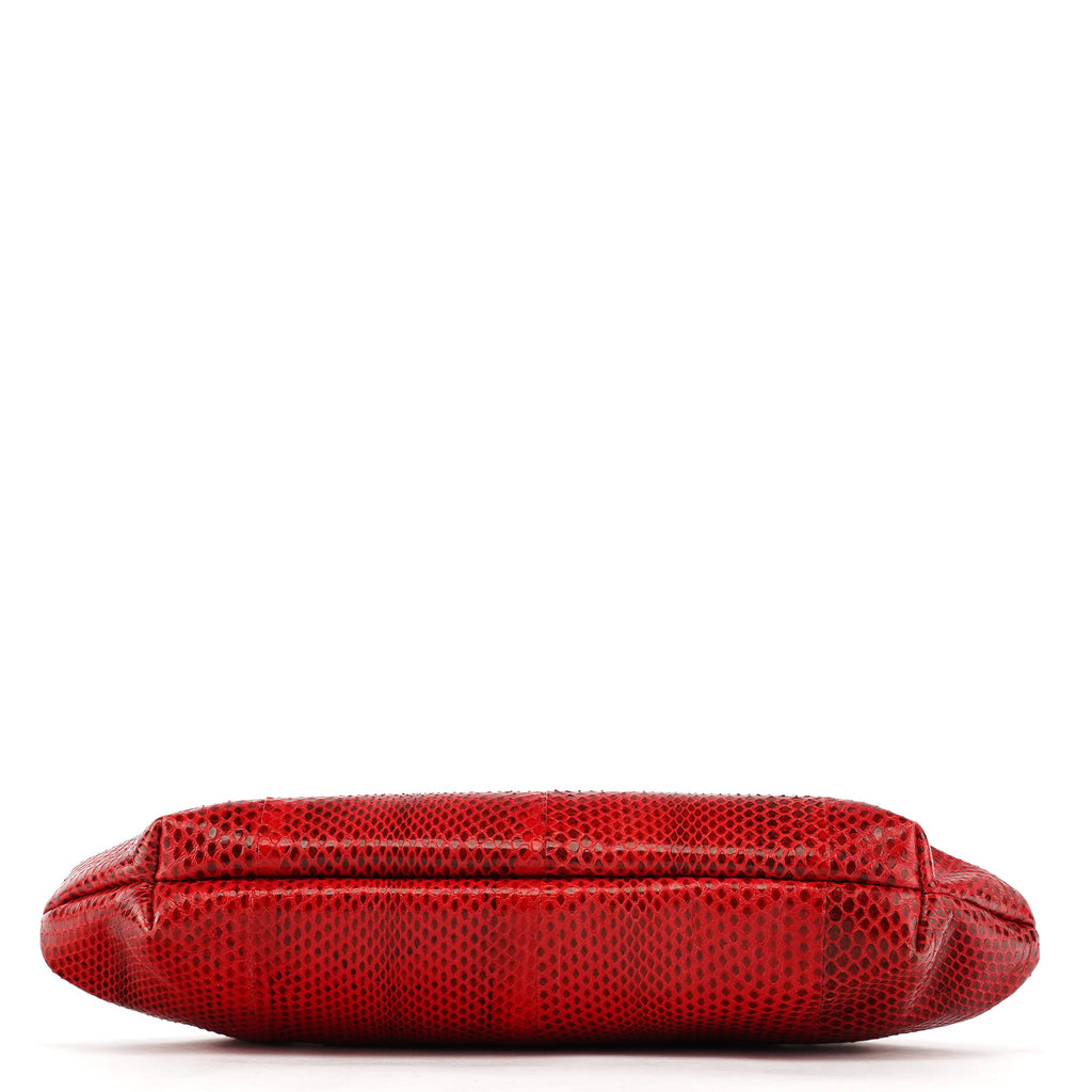 Red Python Leather Chain Clutch Shoulder Bag