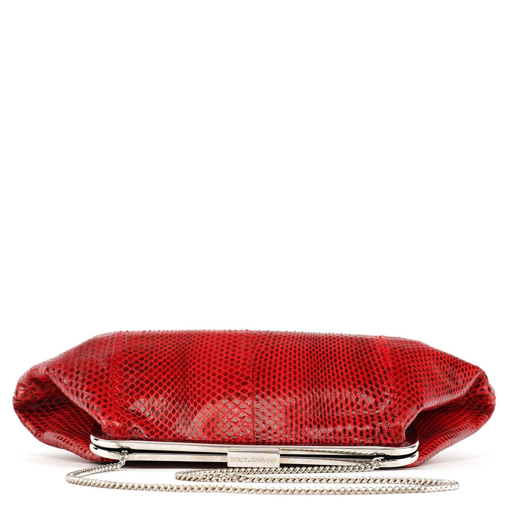 Red Python Leather Chain Clutch Shoulder Bag