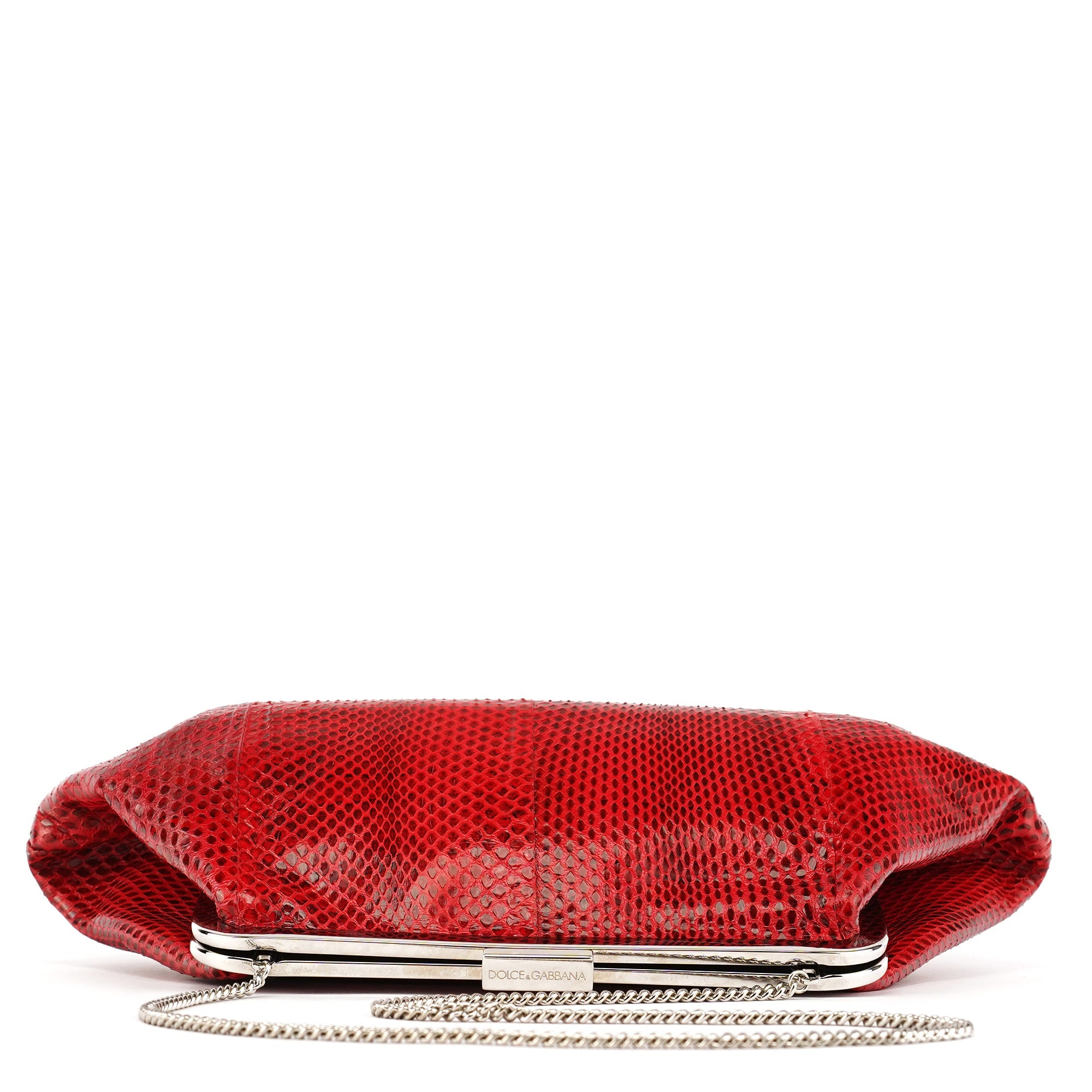 Red Python Leather Chain Clutch Shoulder Bag