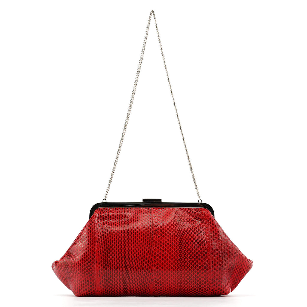 Red Python Leather Chain Clutch Shoulder Bag