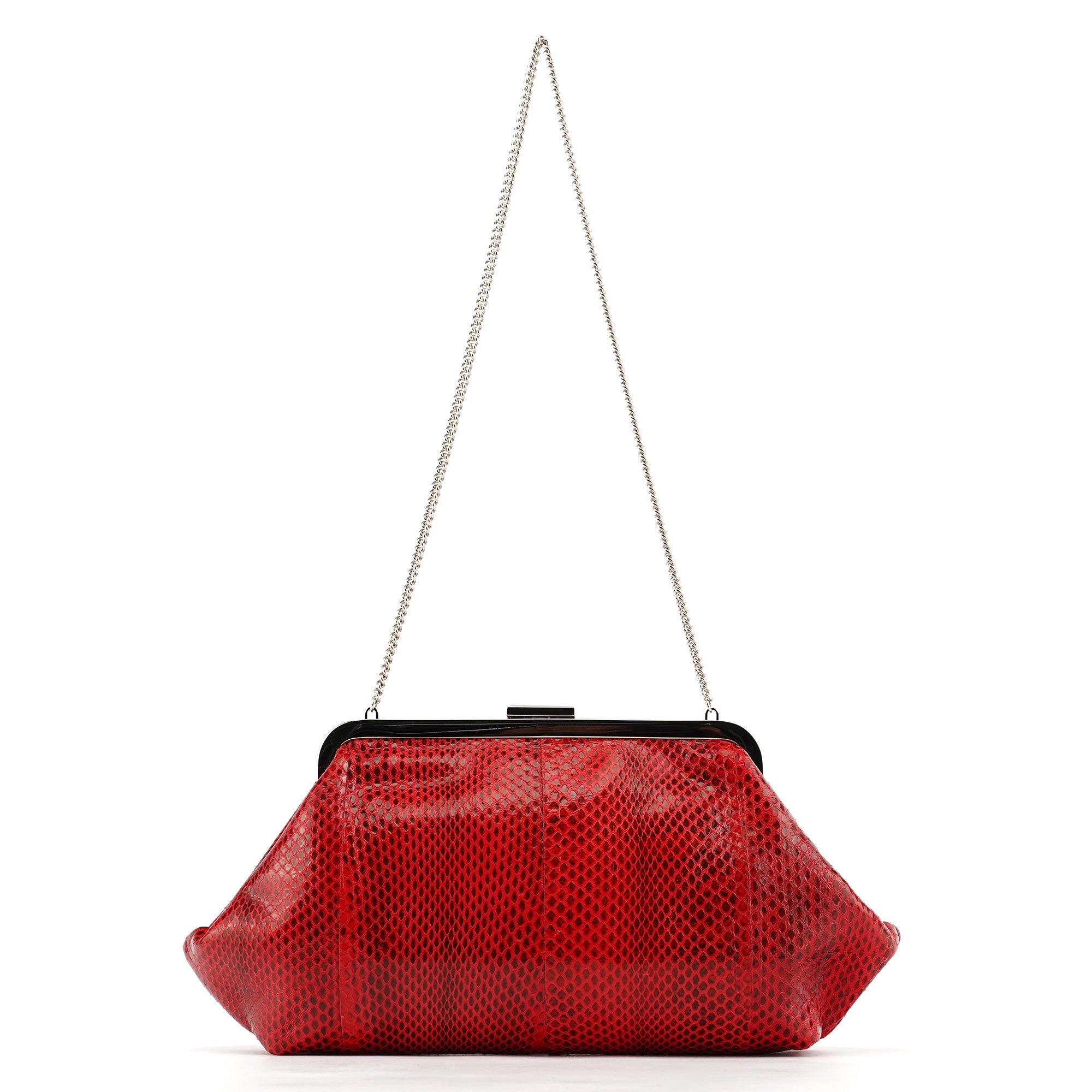 Red Python Leather Chain Clutch Shoulder Bag