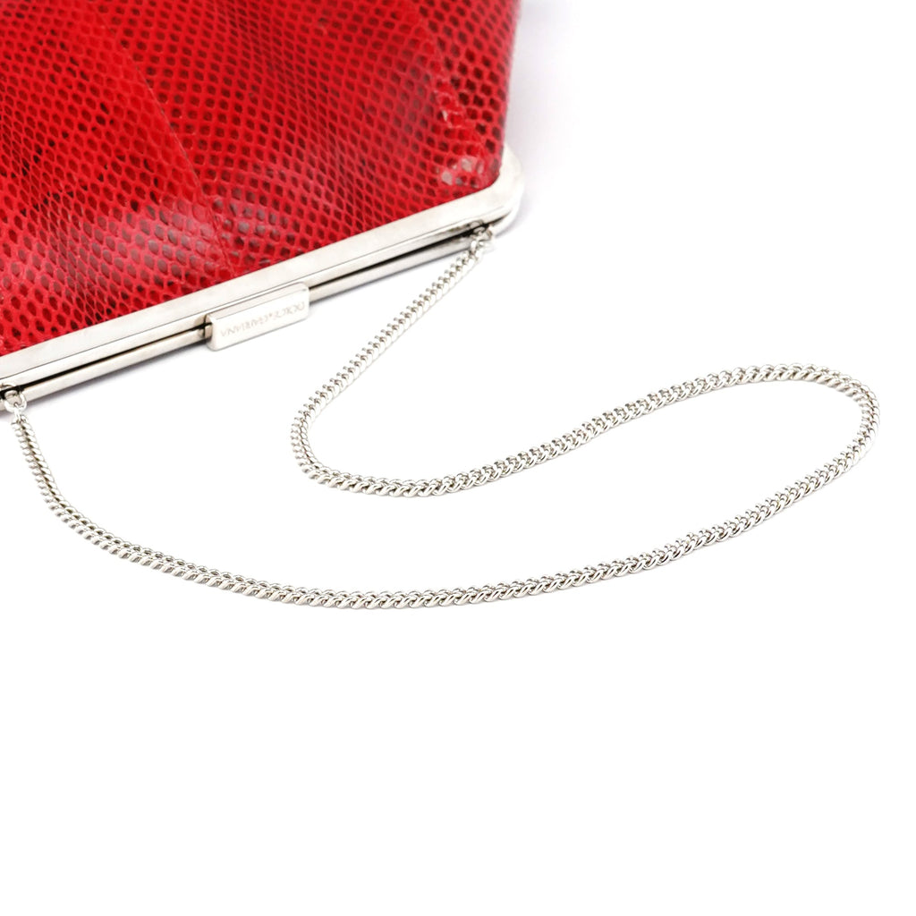 Red Python Leather Chain Clutch Shoulder Bag