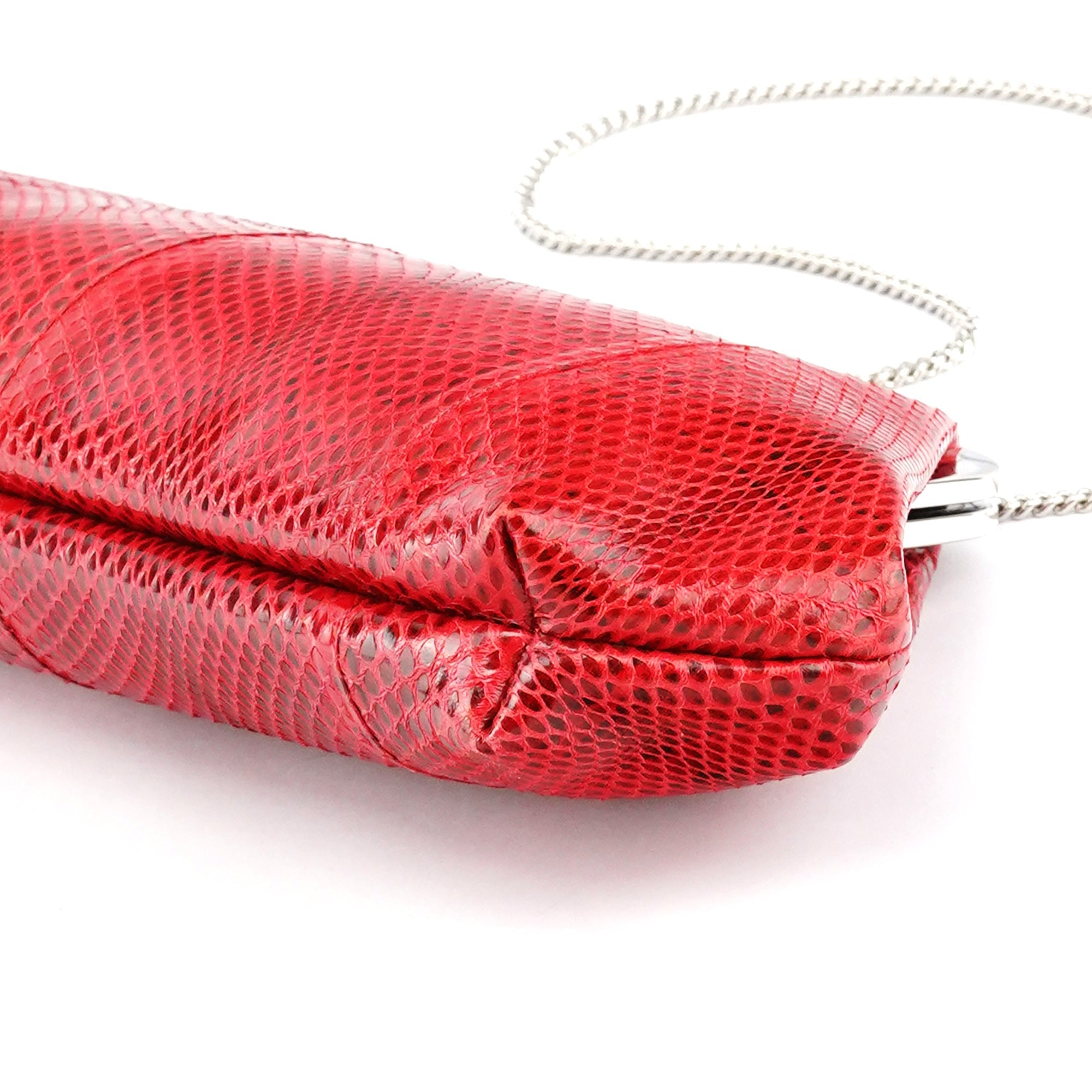 Red Python Leather Chain Clutch Shoulder Bag