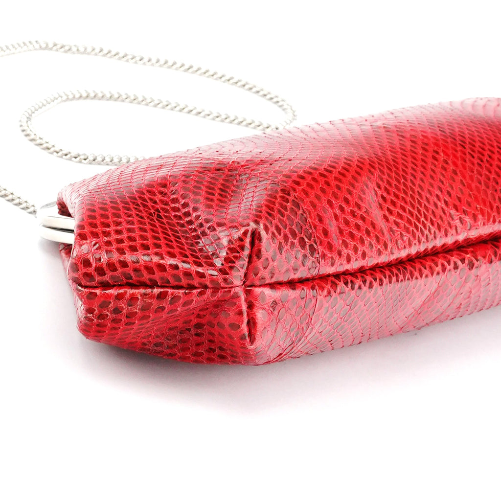 Red Python Leather Chain Clutch Shoulder Bag