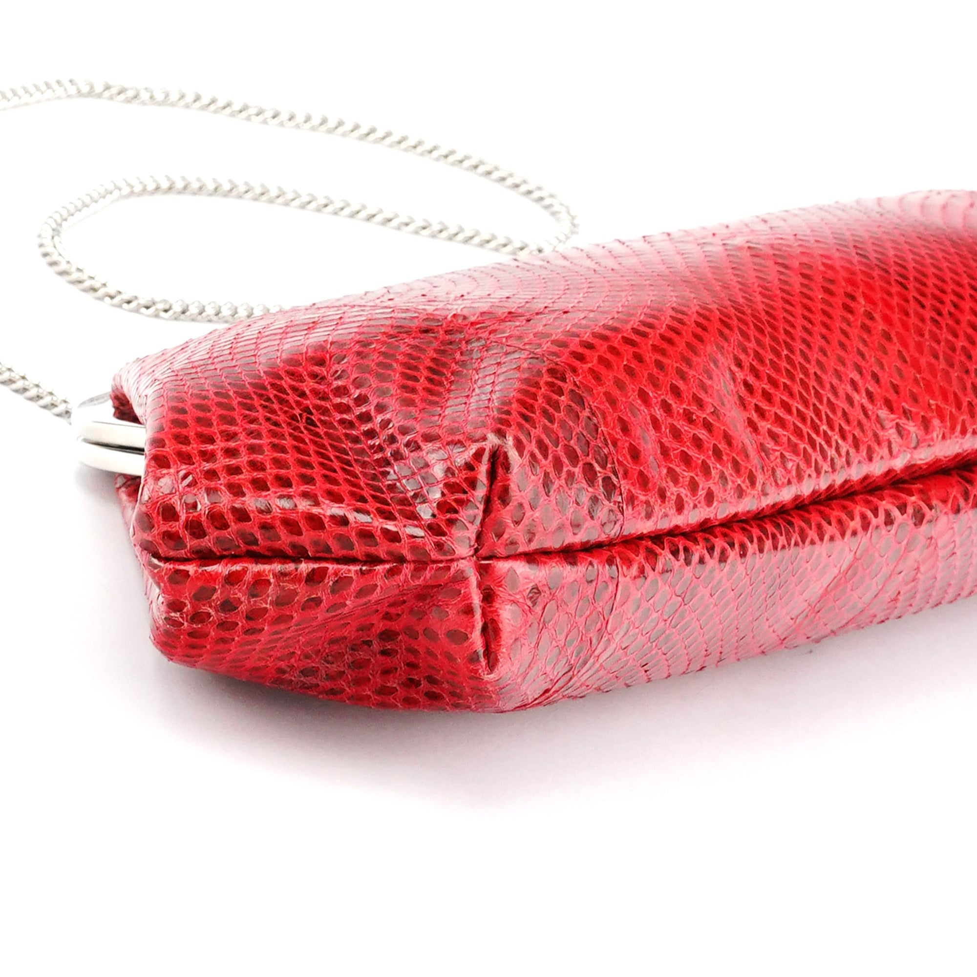 Red Python Leather Chain Clutch Shoulder Bag