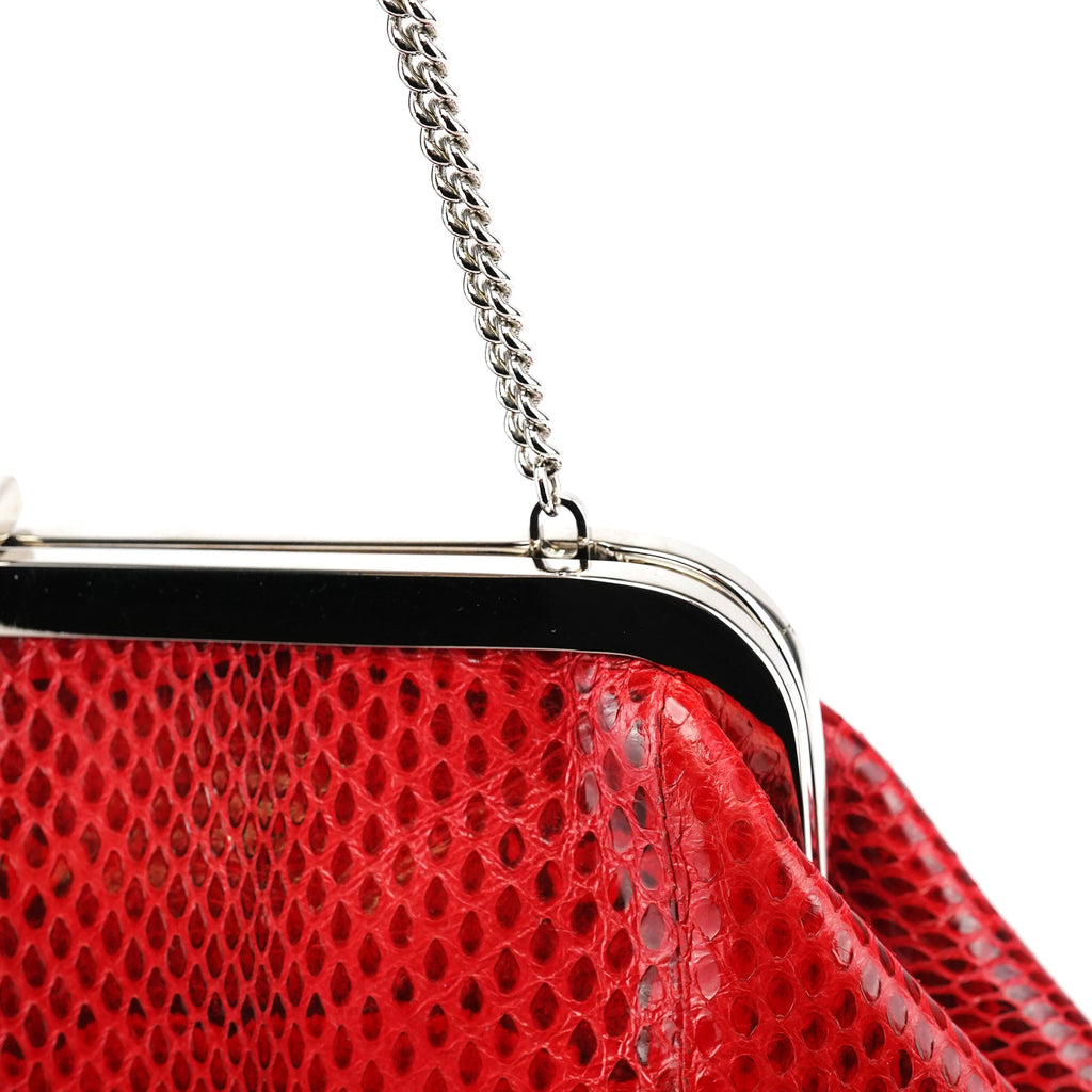 Red Python Leather Chain Clutch Shoulder Bag