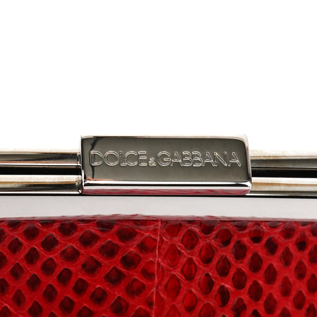 Red Python Leather Chain Clutch Shoulder Bag