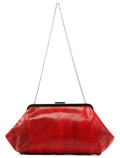 Red Python Leather Chain Clutch Shoulder Bag