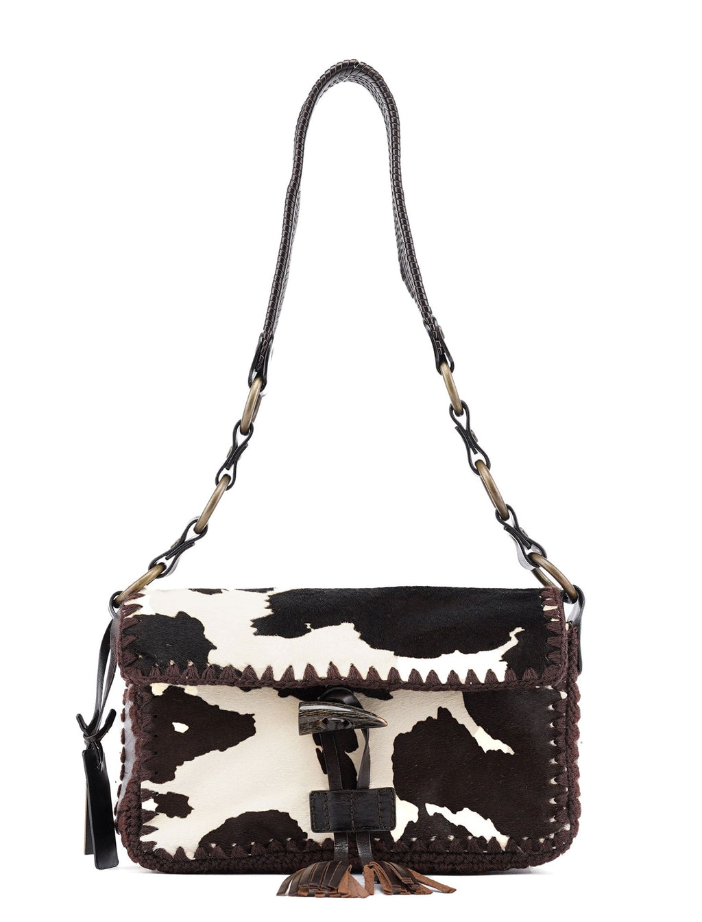 White Brown Ponyhair Fur Hobo Shoulder Bag