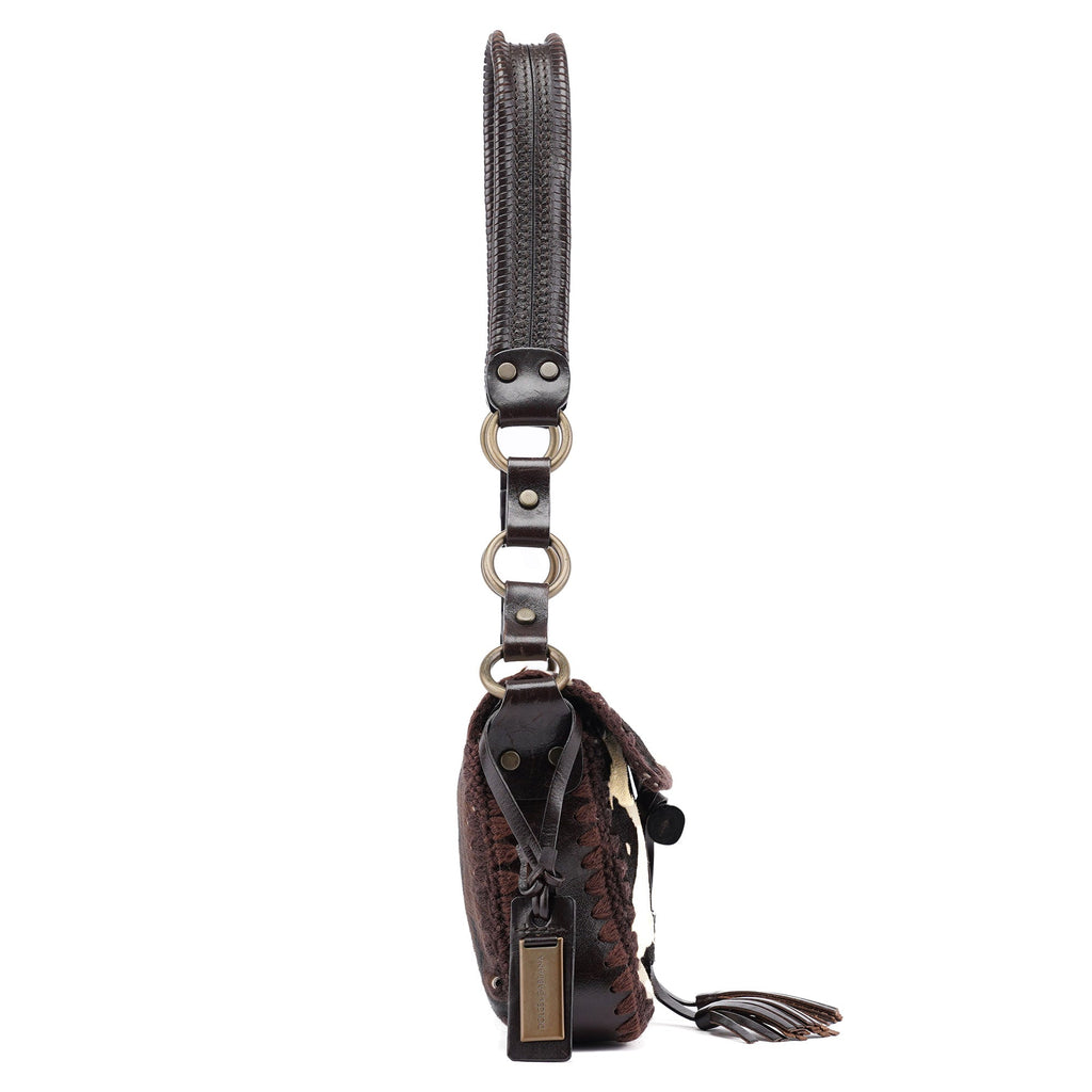 White Brown Ponyhair Fur Hobo Shoulder Bag
