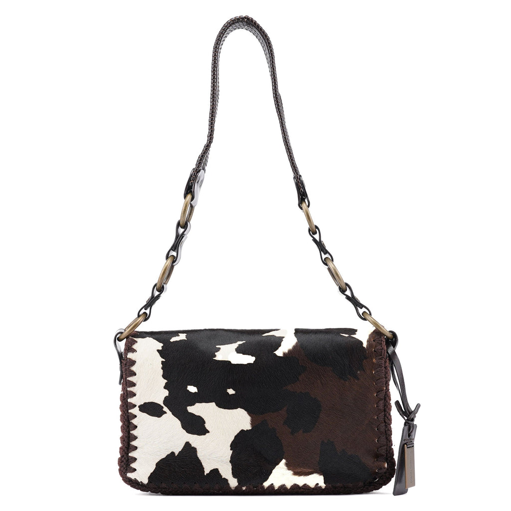 White Brown Ponyhair Fur Hobo Shoulder Bag
