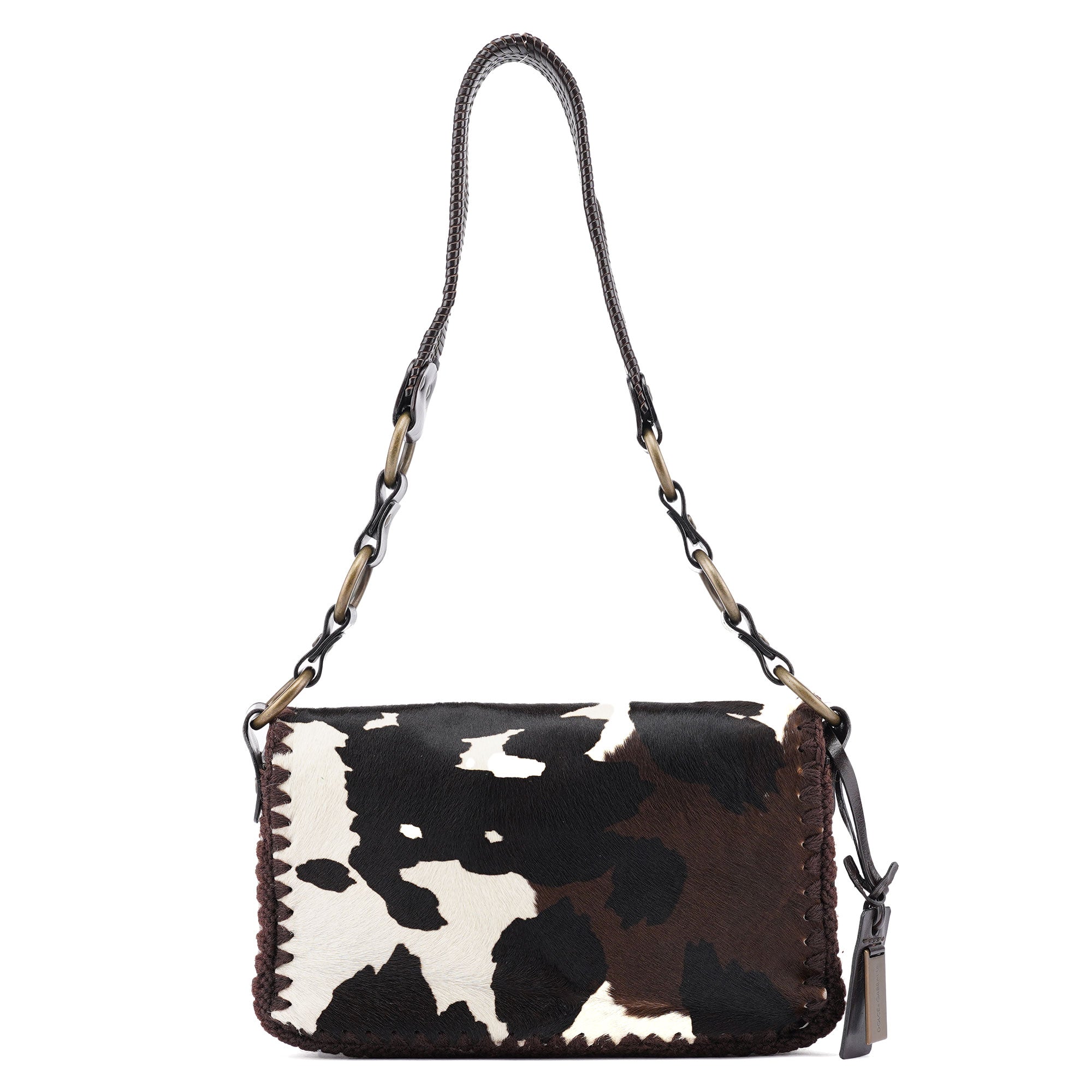 White Brown Ponyhair Fur Hobo Shoulder Bag
