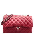 CHANEL Jumbo Classic Double Flap Quilted Leather Shoulder Bag Red