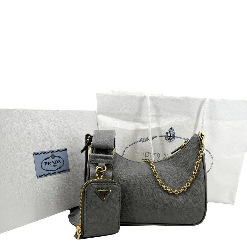 PRADA Re-Edition 2005 Saffiano Leather Shoulder Bag Gray