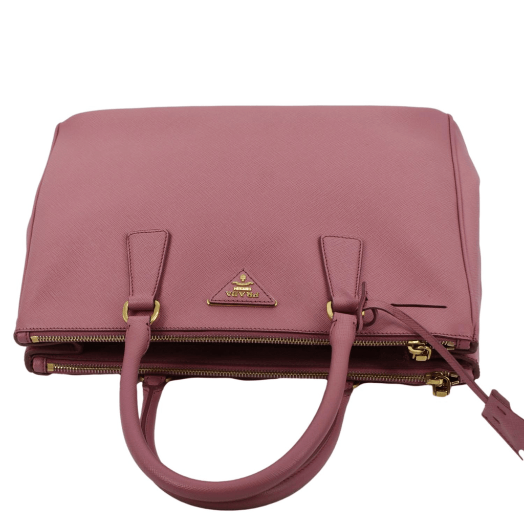 PRADA Galleria Double-Zip Medium Saffiano Leather Tote Bag Pink