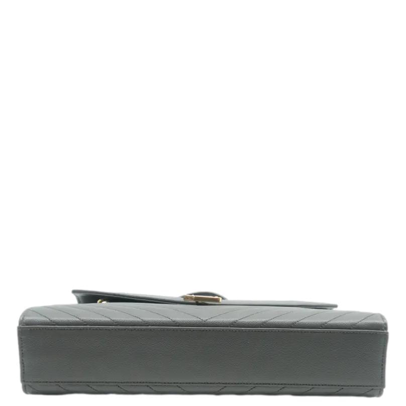 YVES SAINT LAURENT Large Envelope Chevron Leather Shoulder Bag Gray