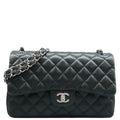 CHANEL Jumbo Classic Double Flap Quilted Leather Shoulder Bag Black