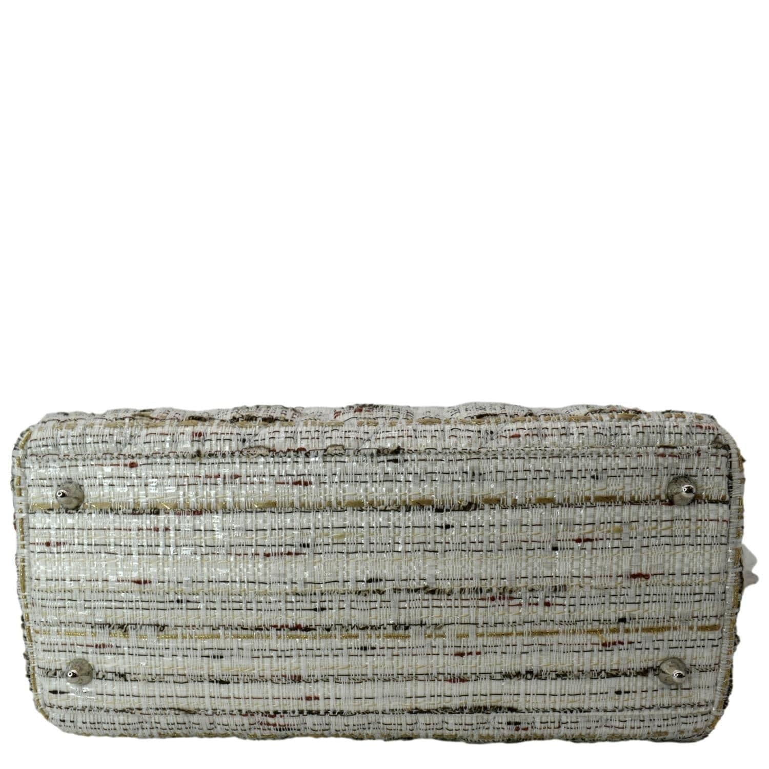 CHRISTIAN DIOR Medium Lady Dior Tweed Leather Shoulder Bag White