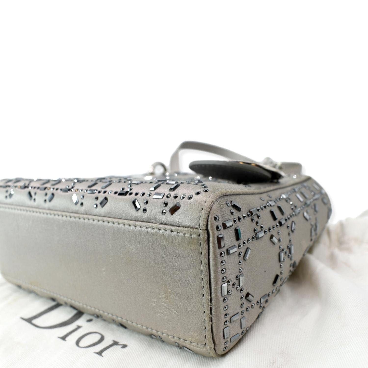 CHRISTIAN DIOR Mini Lady Dior Crystal Embellished Satin Shoulder Bag Gray