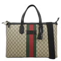 GUCCI Zipper Web GG Supreme Canvas Tote Shoulder Bag Black 359261