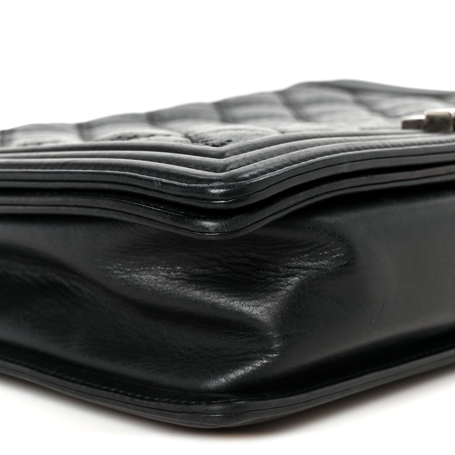 Calfskin Quilted Double Stitch New Medium Boy Flap Black