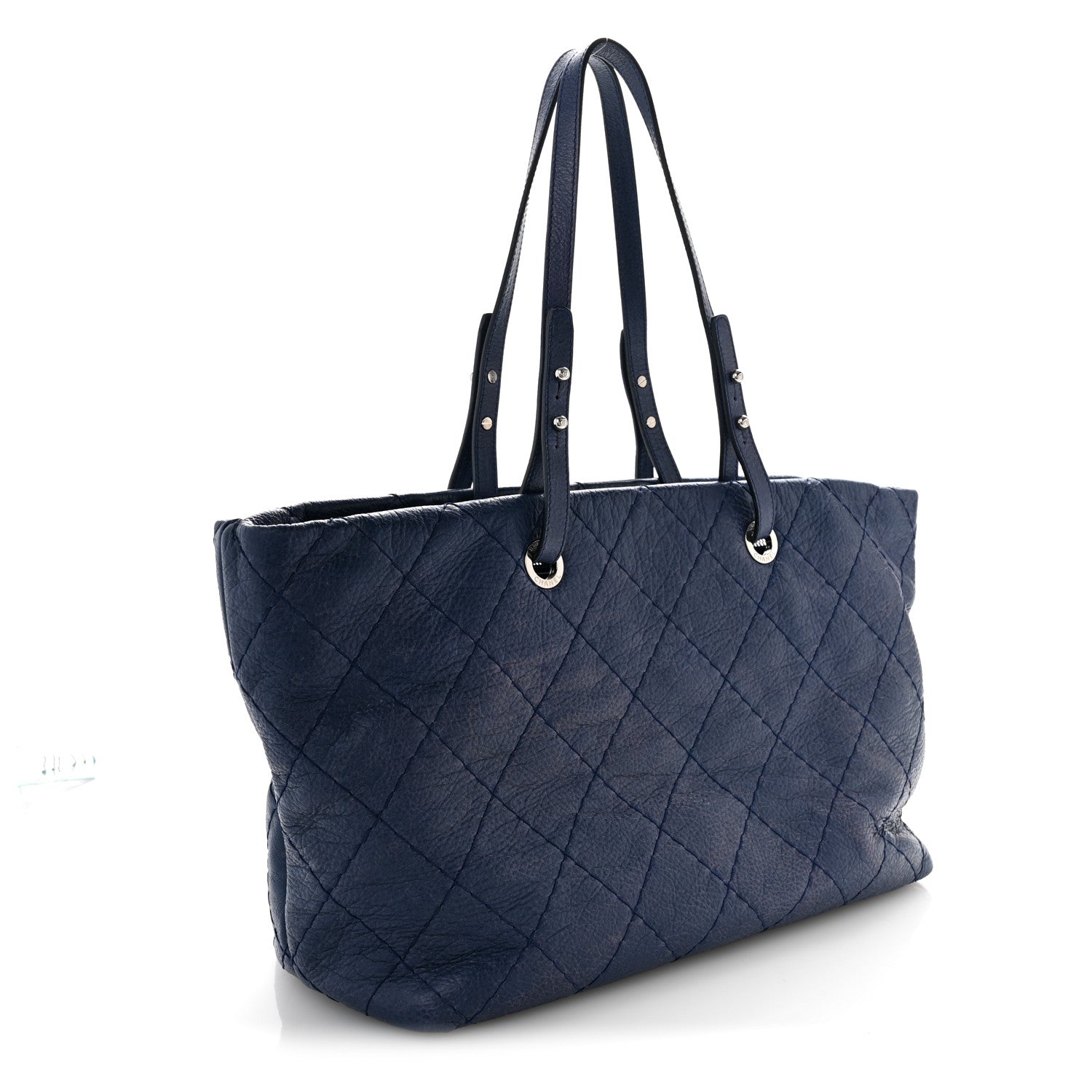 Glazed Calfskin Large On The Road Tote Dark Blue