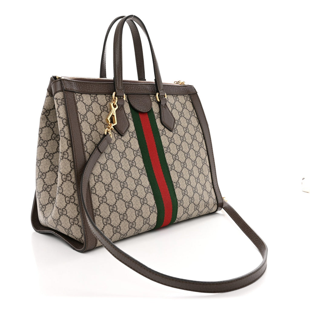 GG Supreme Monogram Web Medium Ophidia Tote Bag Brown
