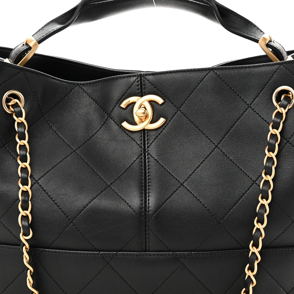 Calfskin Quilted Small Coco Base Shopping Bag Black
