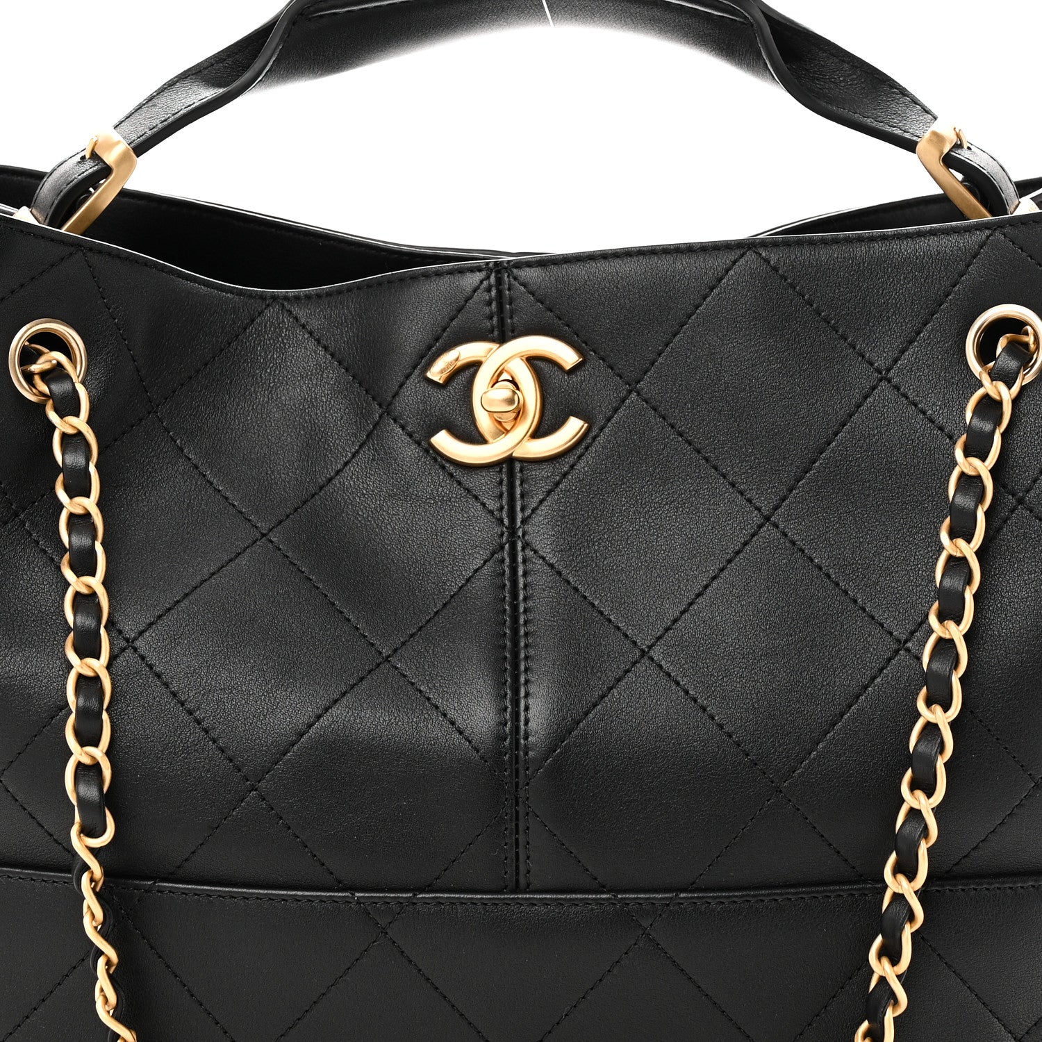 Calfskin Quilted Small Coco Base Shopping Bag Black