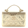 Metallic Caviar Quilted Trendy Handle Slim Vanity Gold
