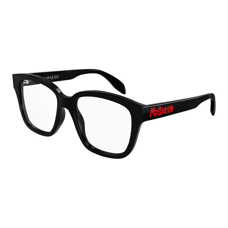 Alexander McQueen Eyeglasses Square Full Rim, Black Frame and Clear Demo Lens Lens AM0333O002