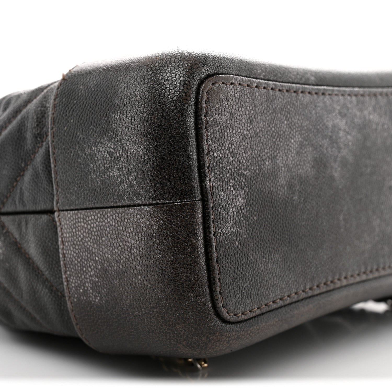 Metallic Grained Goatskin Chevron Quilted Gabrielle Backpack Dark Silver Gold