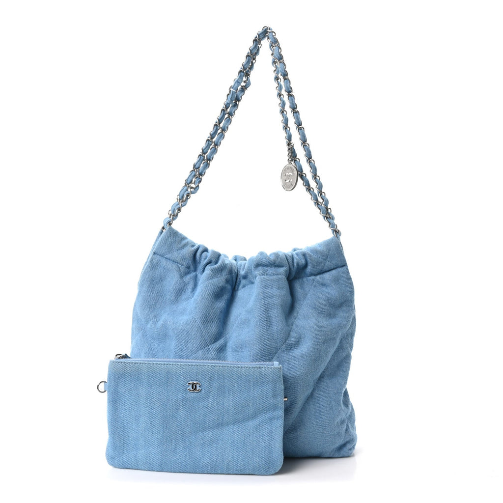 Denim Quilted Small Chanel 22 Light Blue
