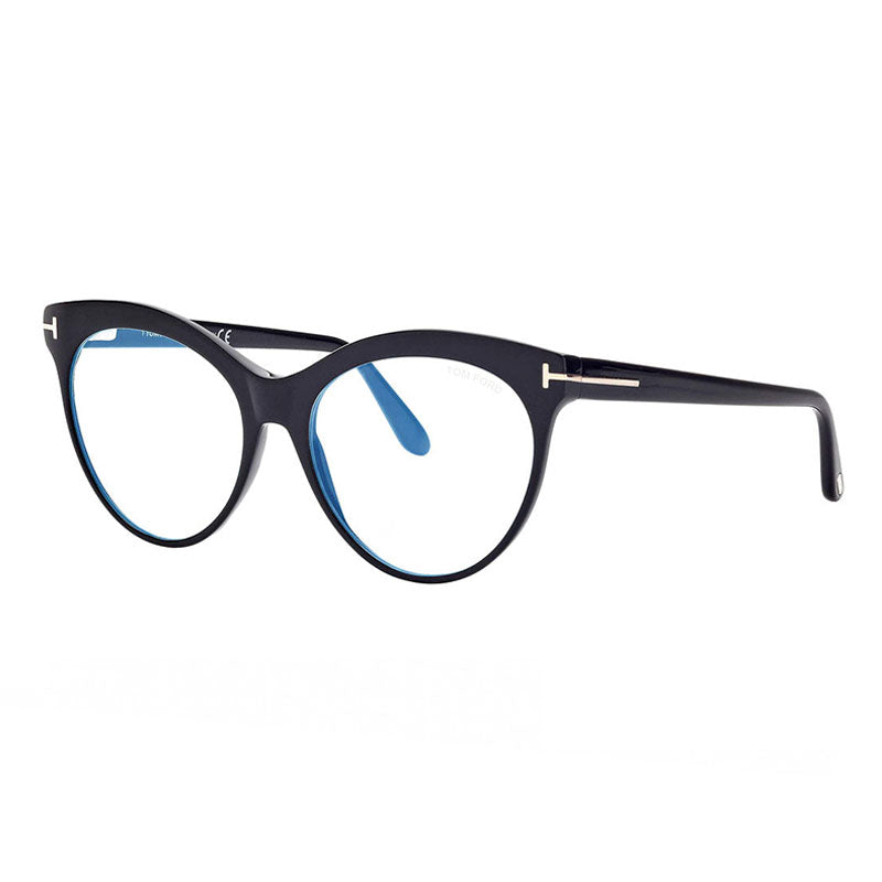 Tom Ford Eyeglasses Cat Eye Full Rim, Shiny Black Frame and Clear Blue Light Block Lens Lens FT5827-B001