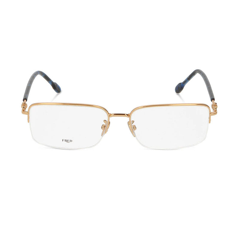 Fred Eyeglasses Rectangle Semi Rim, Gold Frame and Clear Demo Lens Lens FG50017U030