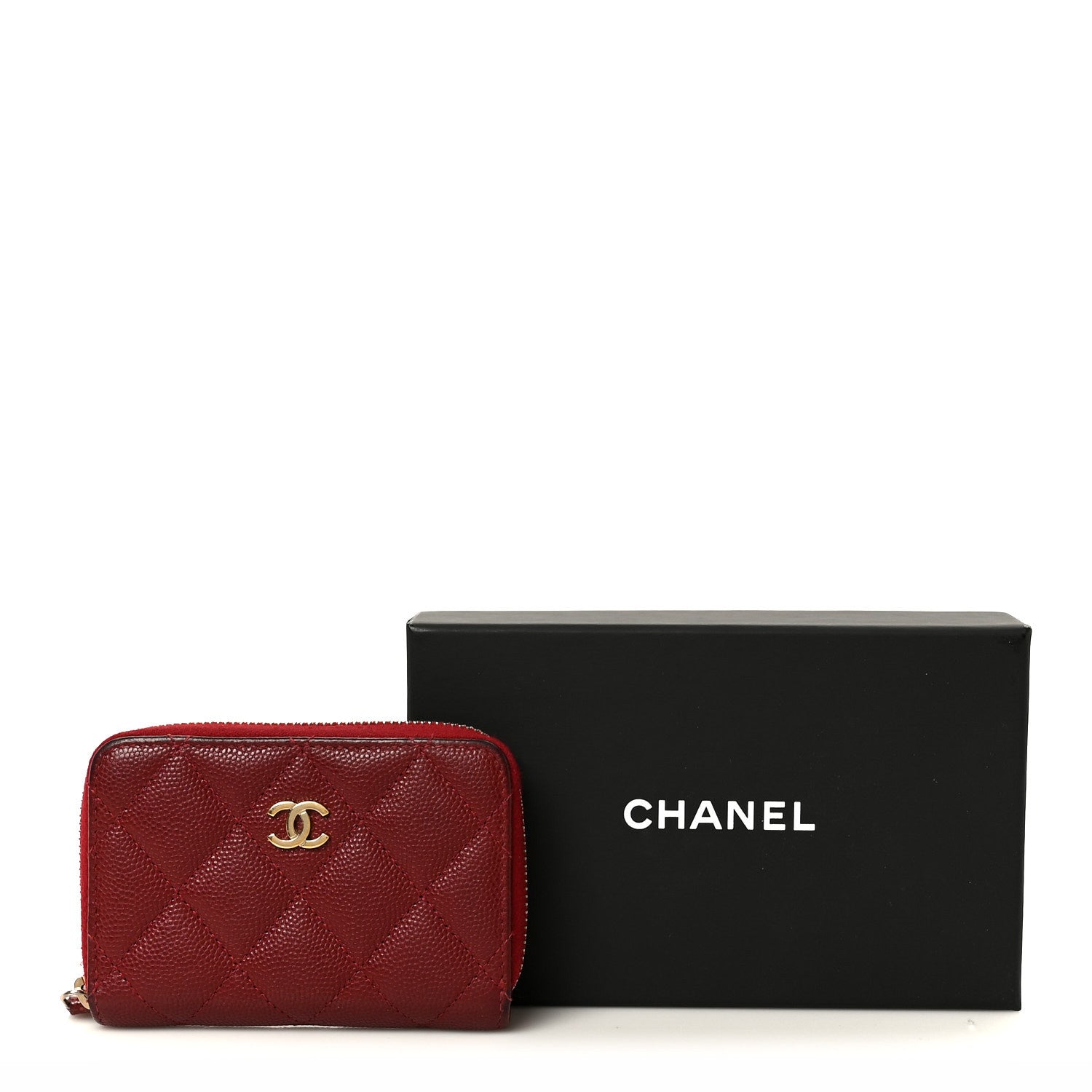 Caviar Quilted Zip Around Coin Purse Burgundy