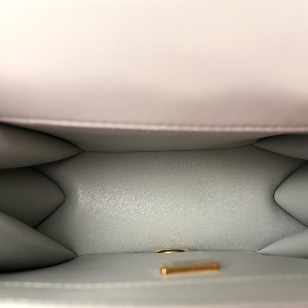 Calfskin Quilted Enamel Chain Flap Grey