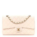 Caviar Quilted Medium Double Flap White