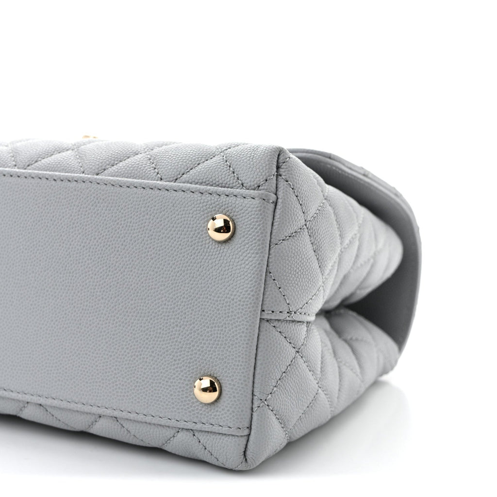 Caviar Lizard Embossed Quilted Small Coco Handle Flap Light Grey
