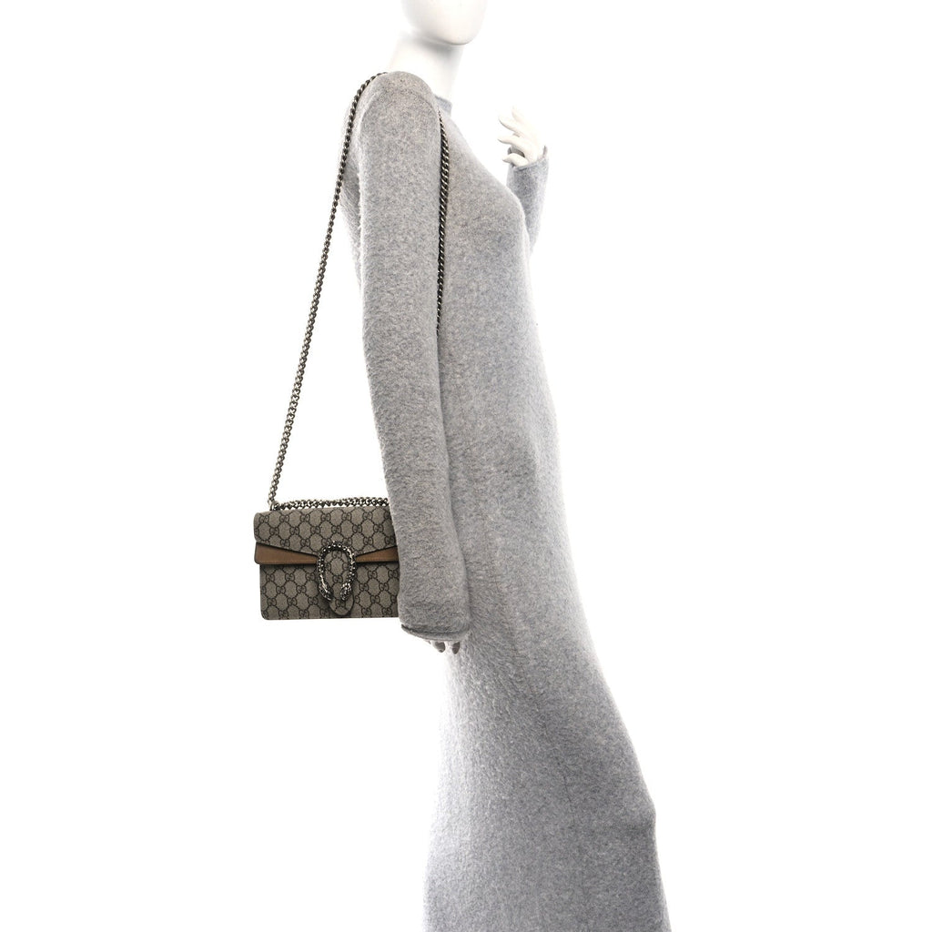 GG Supreme Monogram Suede Crystal Small Dionysus Shoulder Bag Beige Ebony Taupe