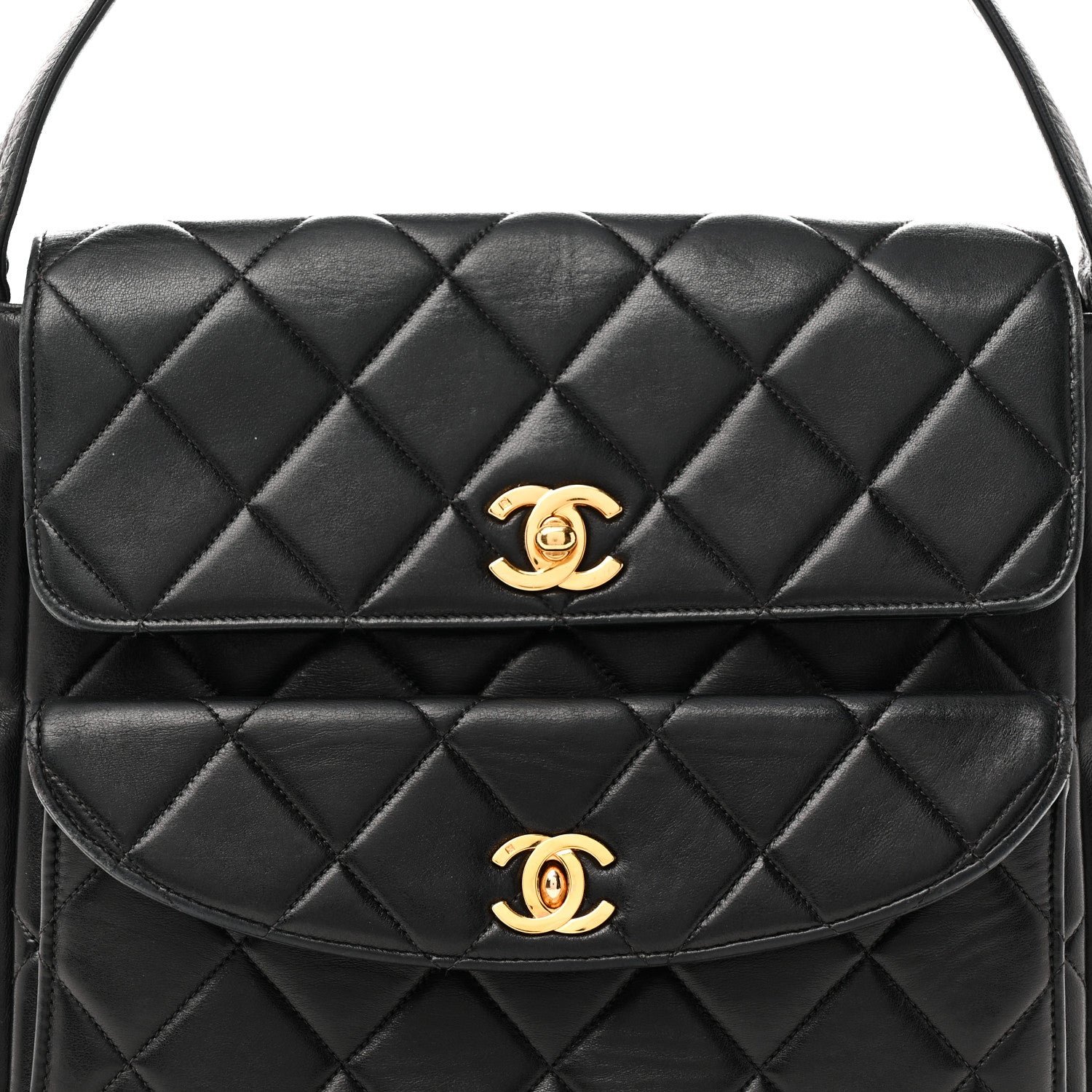 Lambskin Quilted Double Pocket Shoulder Bag Black