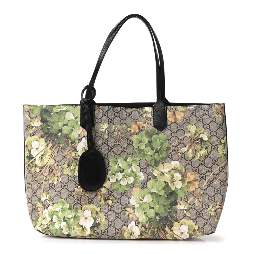 GG Supreme Monogram Blooms Medium Reversible Tote Beige New Military Black
