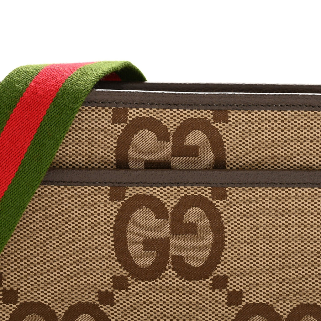 Monogram Jumbo GG Textured Dollar Calfskin Web Mini Crossbody Bag Camel Ebony New Acero