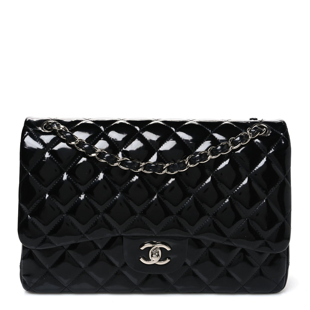 Patent Quilted Jumbo Double Flap Black