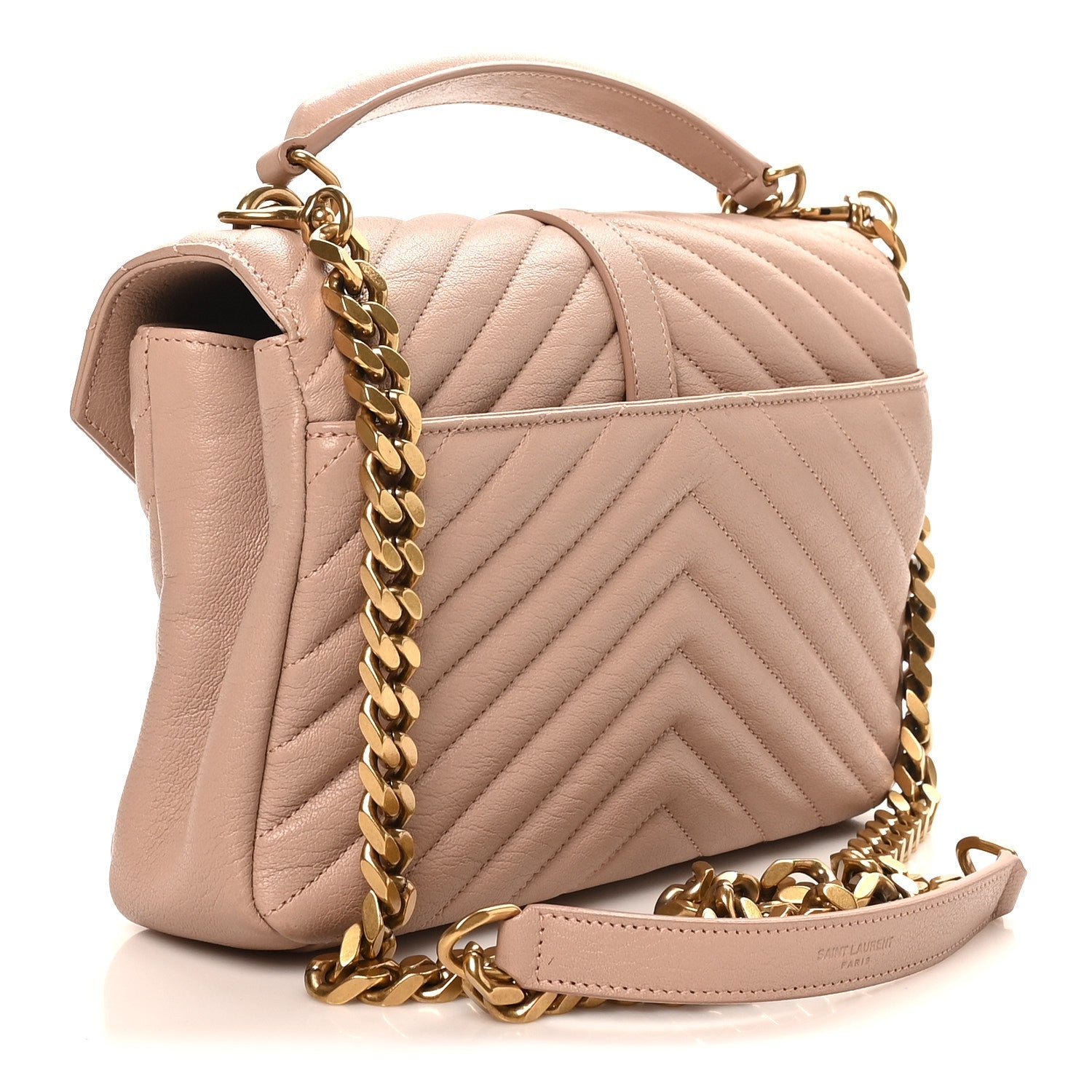 Sheepskin Matelasse Chevron Monogram Medium College Bag Rose Poudre