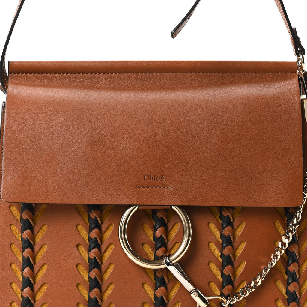 Goatskin Braided Medium Faye Shoulder Bag Caramel Black